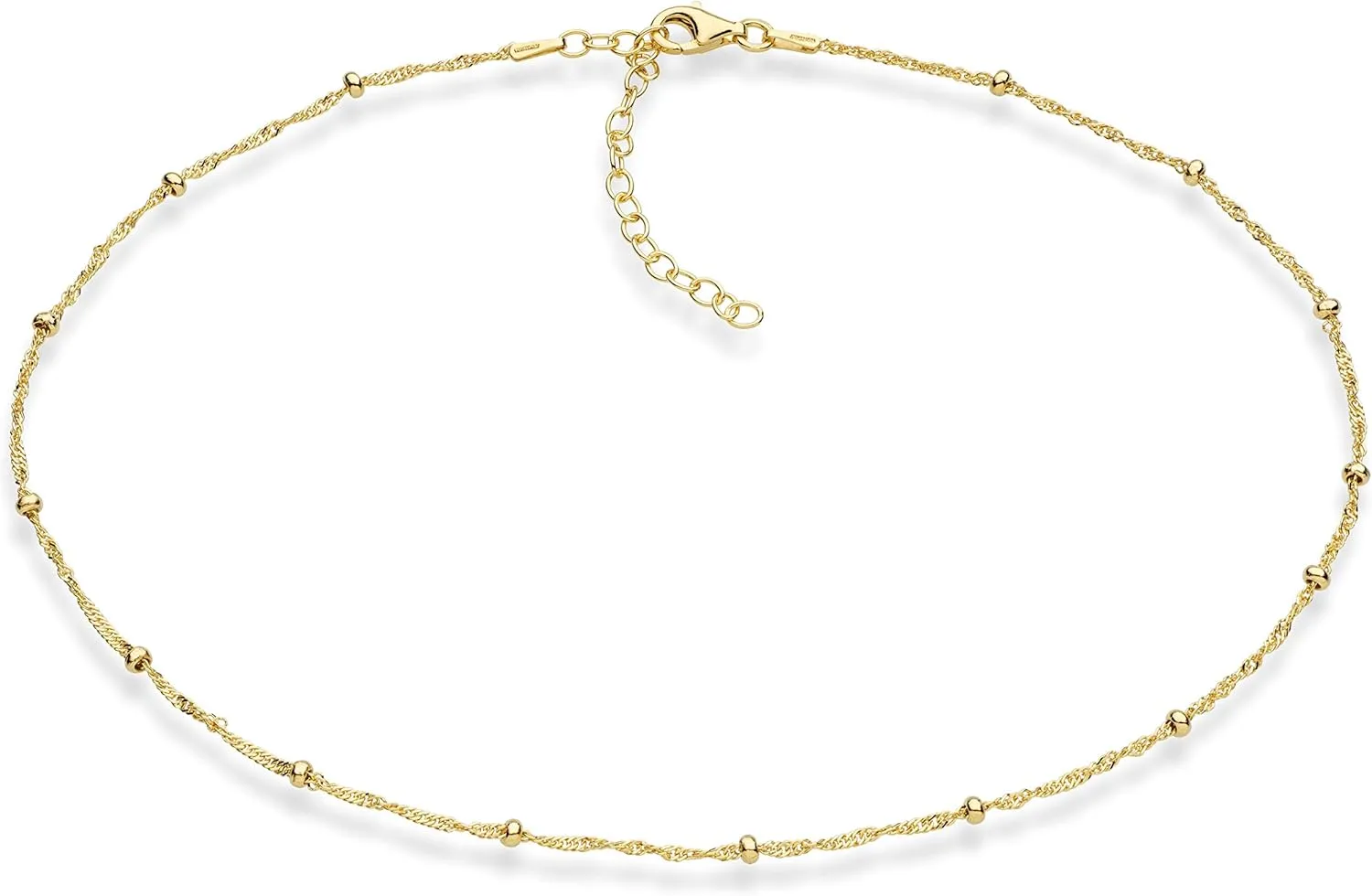 Miabella 925 Sterling Silver, 18K Gold Plated Figaro, Beaded Singapore, Sparkle, Cuban Link Chain, Choker Necklace for Women Made in Italy
