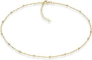 Miabella 925 Sterling Silver, 18K Gold Plated Figaro, Beaded Singapore, Sparkle, Cuban Link Chain, Choker Necklace for Women Made in Italy