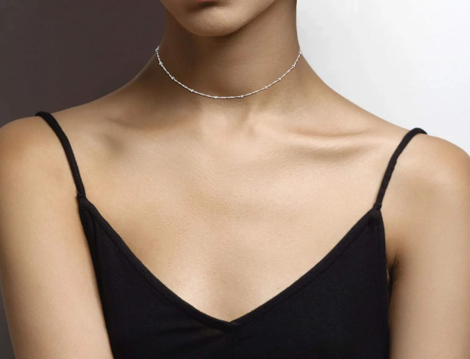 Miabella 925 Sterling Silver, 18K Gold Plated Figaro, Beaded Singapore, Sparkle, Cuban Link Chain, Choker Necklace for Women Made in Italy