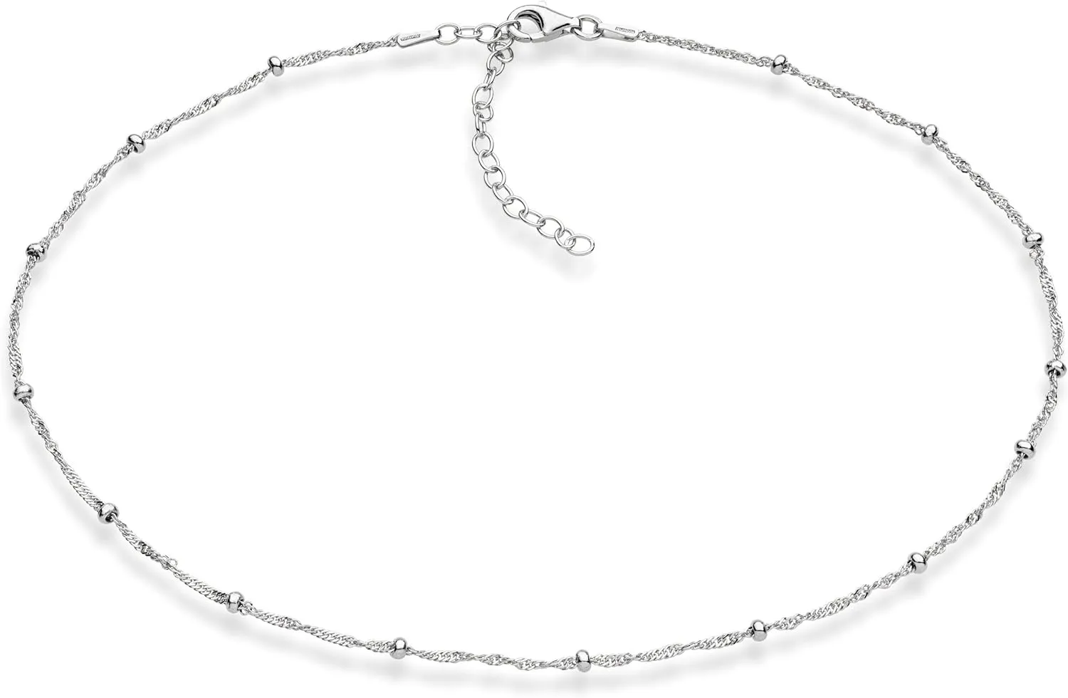 Miabella 925 Sterling Silver, 18K Gold Plated Figaro, Beaded Singapore, Sparkle, Cuban Link Chain, Choker Necklace for Women Made in Italy