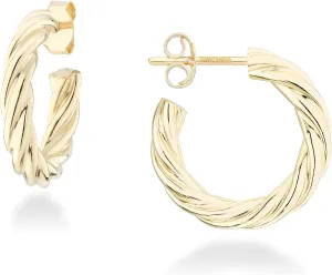Miabella 925 Sterling Silver or 18K Gold Plated 3mm Twisted Lightweight Chunky Small Hoop Earrings for Women/Made in Italy