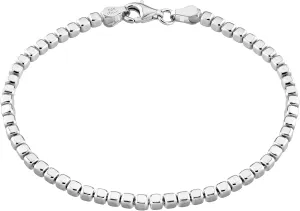 Miabella 925 Sterling Silver Organic Cube Bead Chain Bracelet for Women Men, Handmade in Italy