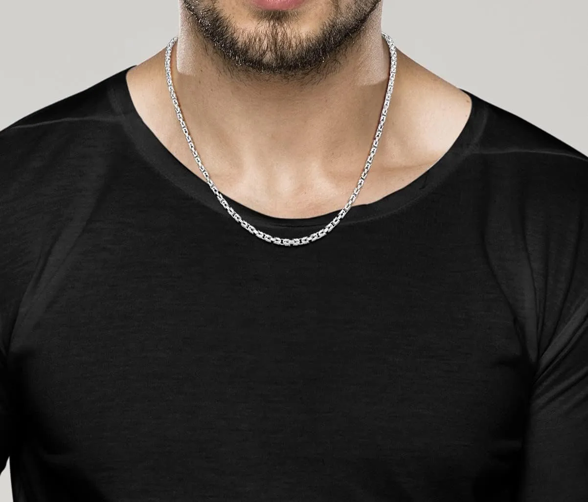 Miabella Solid 925 Sterling Silver Italian 3mm Square Byzantine Link Chain Necklace for Women Men, 925 Handmade in Italy
