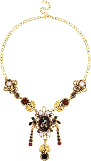 MINACHI Medieval Vintage Crumbs Shell Glass Pendant Necklace, Royal Temperament Holidays Christmas Jewelry for Women