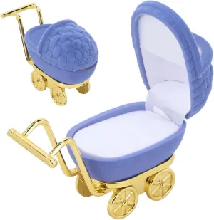 Mini Jewelry Ring Holder Travel Case, Baby Carriage Stroller Shape Jewelry Box, Women Girls Gift Organizer Packaging Case for Earrings Necklace, Christmas Valentine's Day (blue)