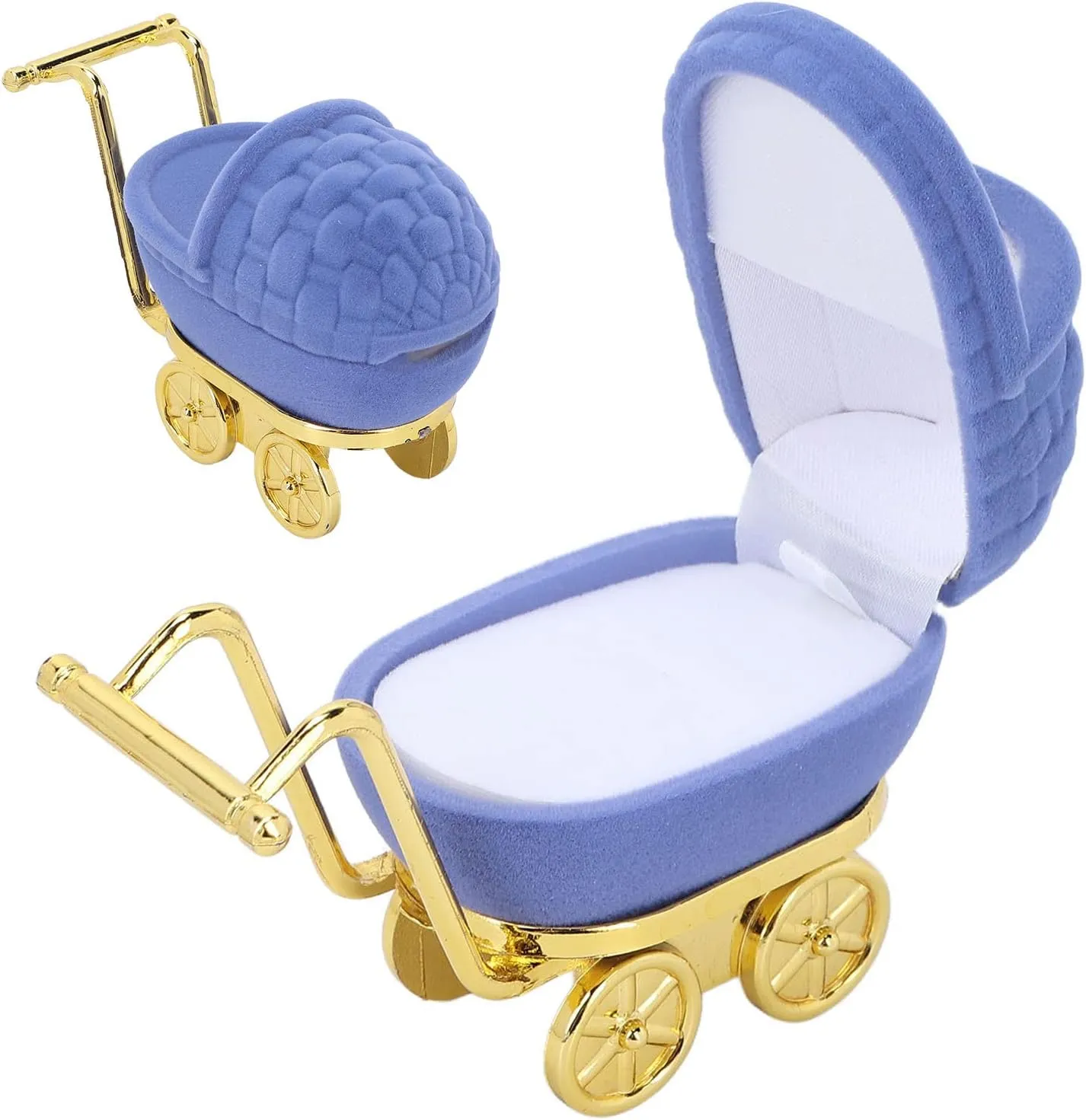Mini Jewelry Ring Holder Travel Case, Baby Carriage Stroller Shape Jewelry Box, Women Girls Gift Organizer Packaging Case for Earrings Necklace, Christmas Valentine's Day (blue)