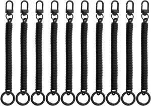 Mini Skater Retractable Coil Spring Keychain Stretchy Spirals Keyring for Work Keys ID Badge, Pack of 10 (Black)