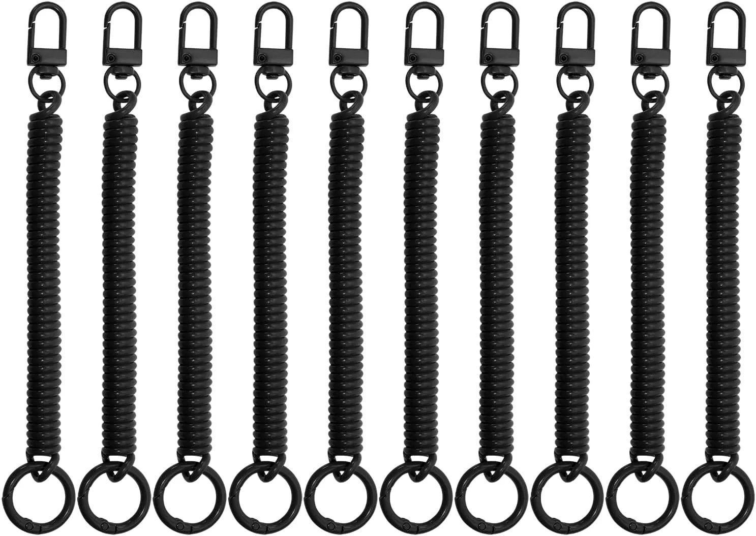 Mini Skater Retractable Coil Spring Keychain Stretchy Spirals Keyring for Work Keys ID Badge, Pack of 10 (Black)
