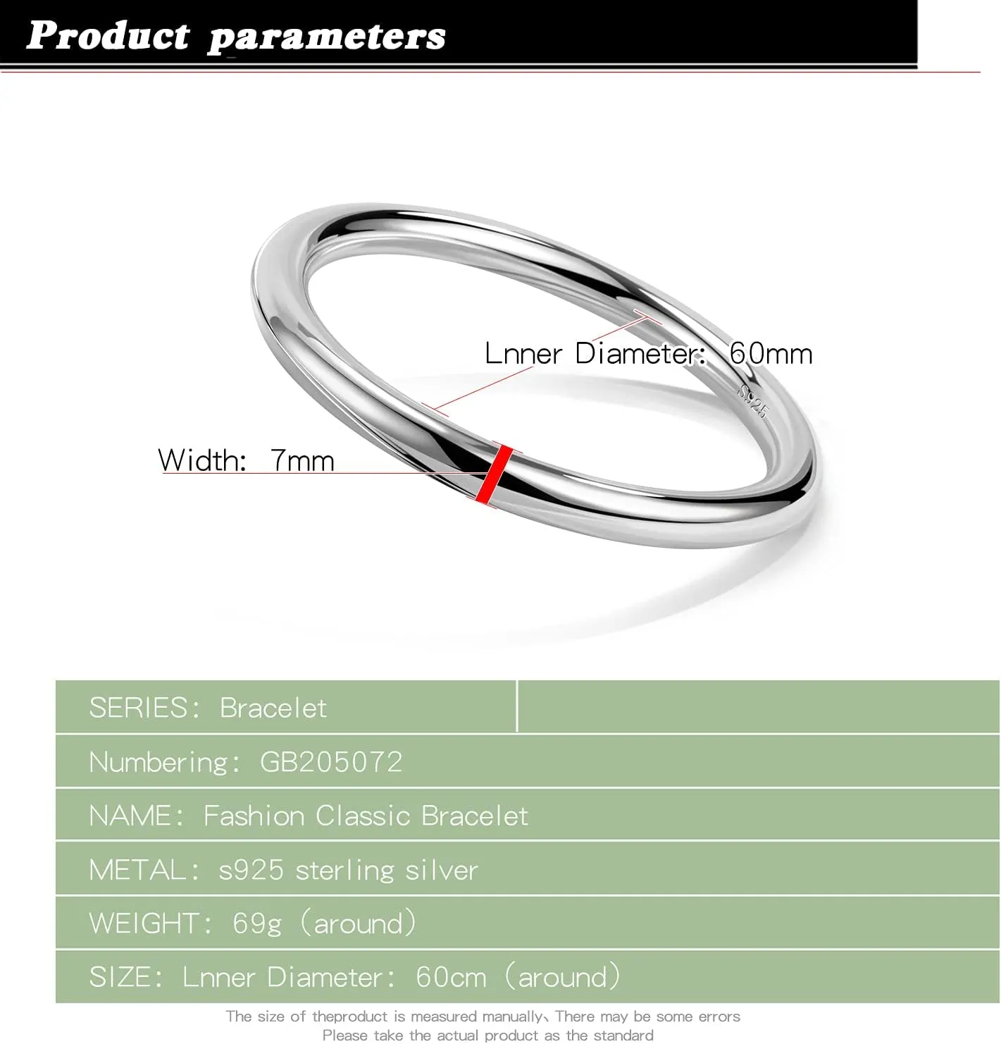 Minimalism Women Men 925 Sterling Silver Bracelet Width 7-8MM Diameter 60-65 mm Solid Smooth On Bangle Cuff Fashion Fine Jewelry Gifts