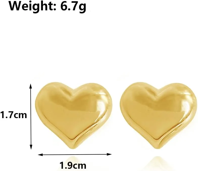 Minimalist Gold Heart Stud Earrings for Women,Modern Silver Geometric Chunky Metal Love Piercing Earrings,Lightweight Statement Jewelry Gifts