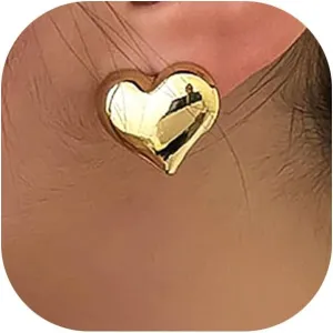 Minimalist Gold Heart Stud Earrings for Women,Modern Silver Geometric Chunky Metal Love Piercing Earrings,Lightweight Statement Jewelry Gifts