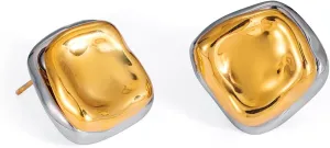 Mixed Metal Earrings, Gold and Silver Mix Color Chunky Stud Earrings,Hypoallergenic Two Tone Irregular Geometric Studs for Women,Thick Chunky Modern Earrings