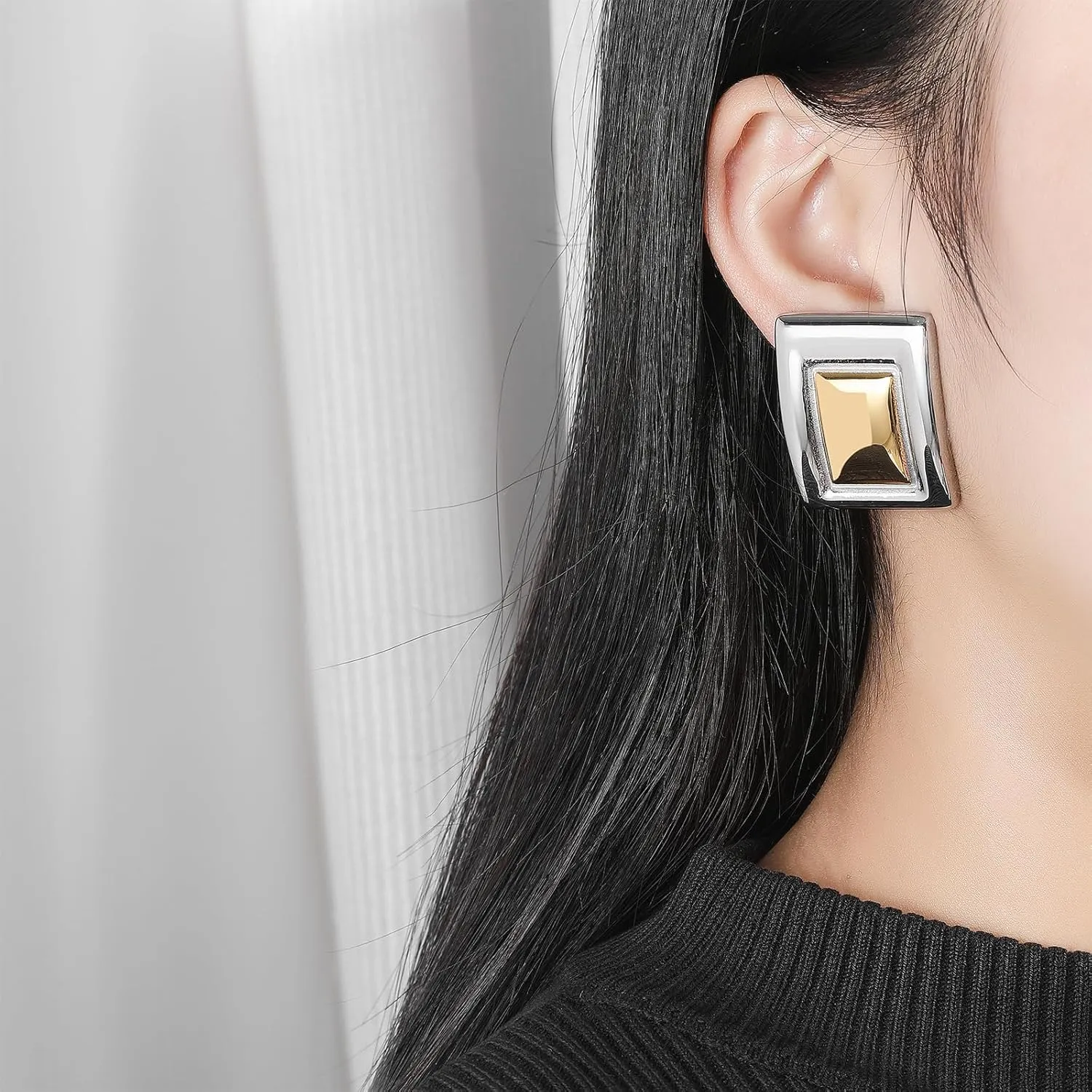 Mixed Metal Knot Earrings Trendy Large Gold Stud Hypoallergenic Stainless Steel