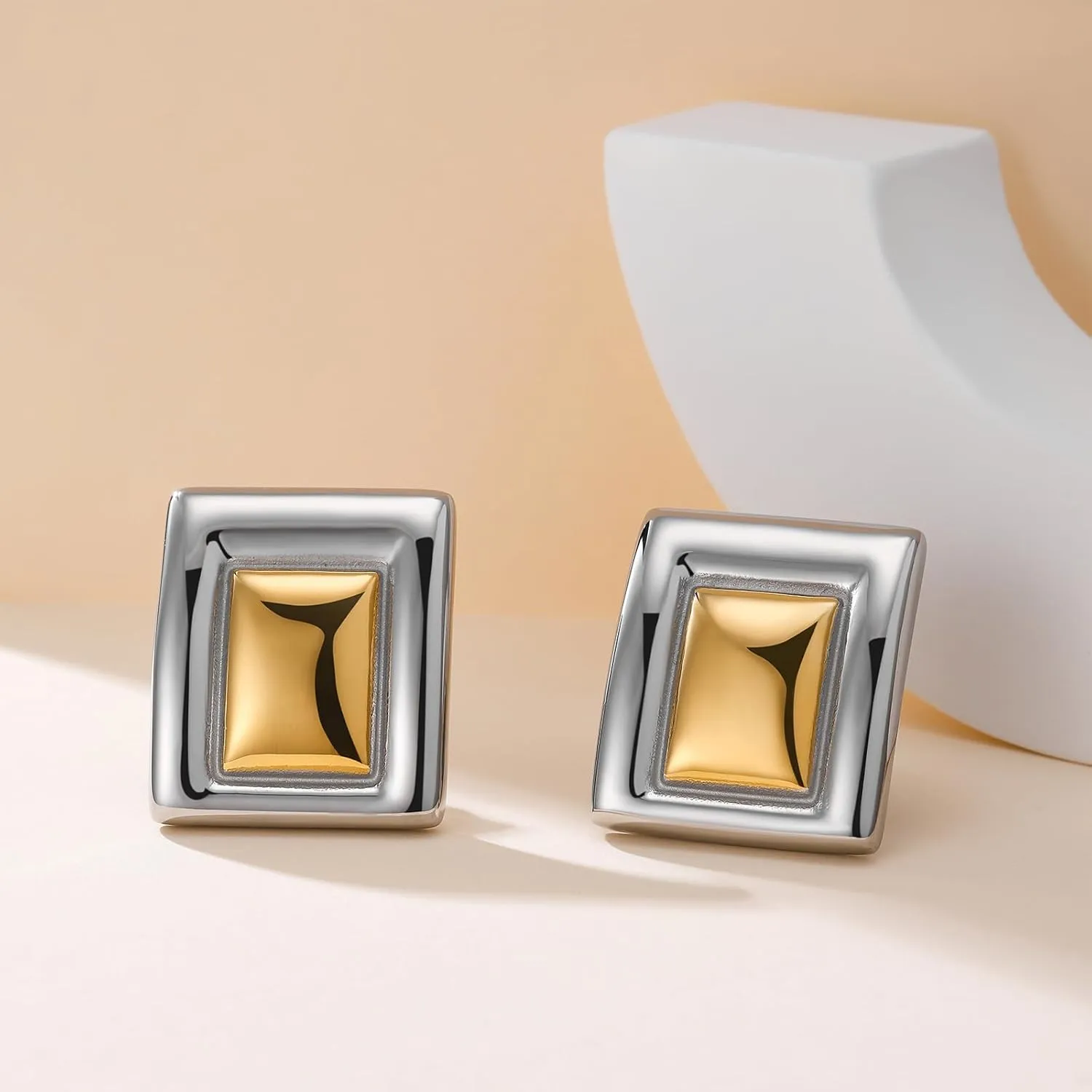 Mixed Metal Knot Earrings Trendy Large Gold Stud Hypoallergenic Stainless Steel