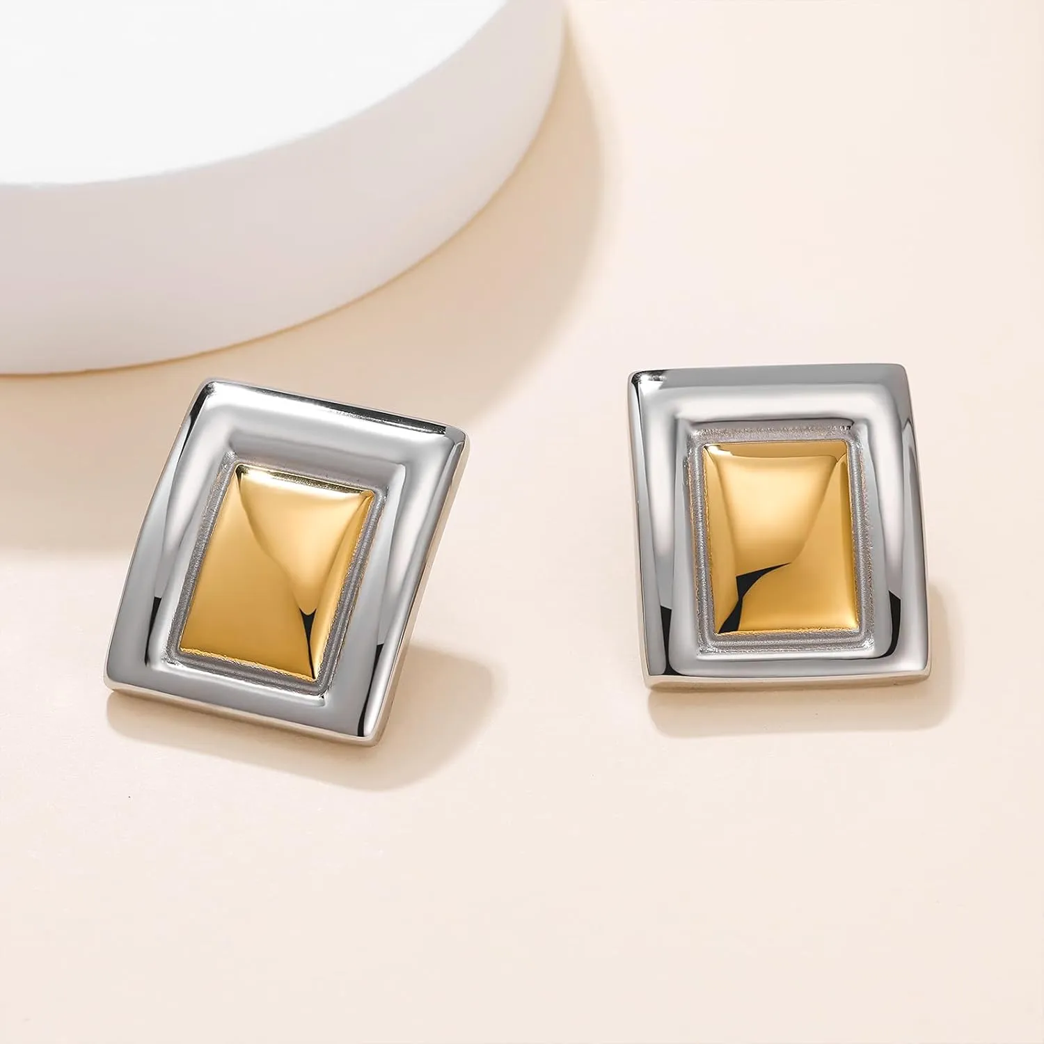 Mixed Metal Knot Earrings Trendy Large Gold Stud Hypoallergenic Stainless Steel