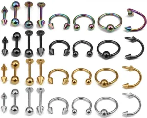 Mixed Piercing Jewelry Set for Women 16pcs/ Steel Tongue Bar and Belly Ring Fashion Accessory