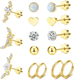 MJust Hypoallergenic Surgical Steel Earrings for Women & Men Flat Back Studs & Hoops Earrings Set for Sensitive Ears, Screwback Earrings for Cartilage