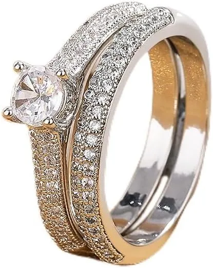 Mnyixsi 2Pcs Classic Couple Wedding Band Rings for Lover, 925 Sterling Silver AAA Cubic Zirconia Band Rings for Women Engagement Promise Statement Bridal Set Jewelry for Casual Shopping Size 8