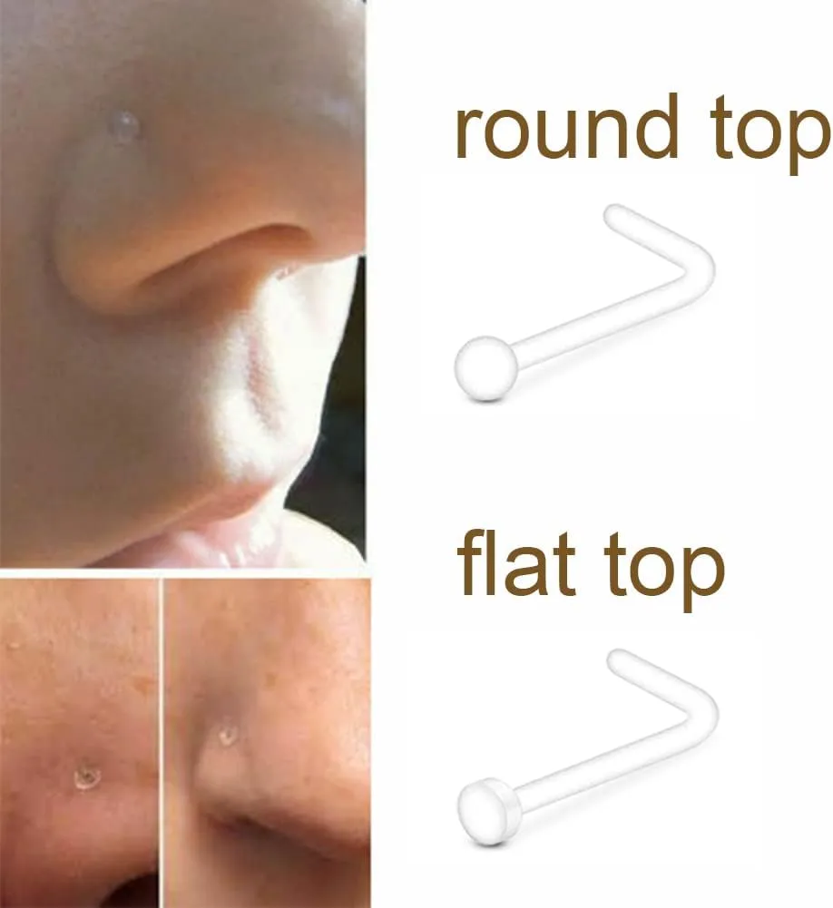 MODRSA Mix Set Clear Piercing Retainers Septum Retainer Nose Studs Flexible Lip Ear Nose Tongue Rings Nipplering Cartilage Rook Daith Earrings Horseshoe Plastic Industrial Piercing Retainer for Work