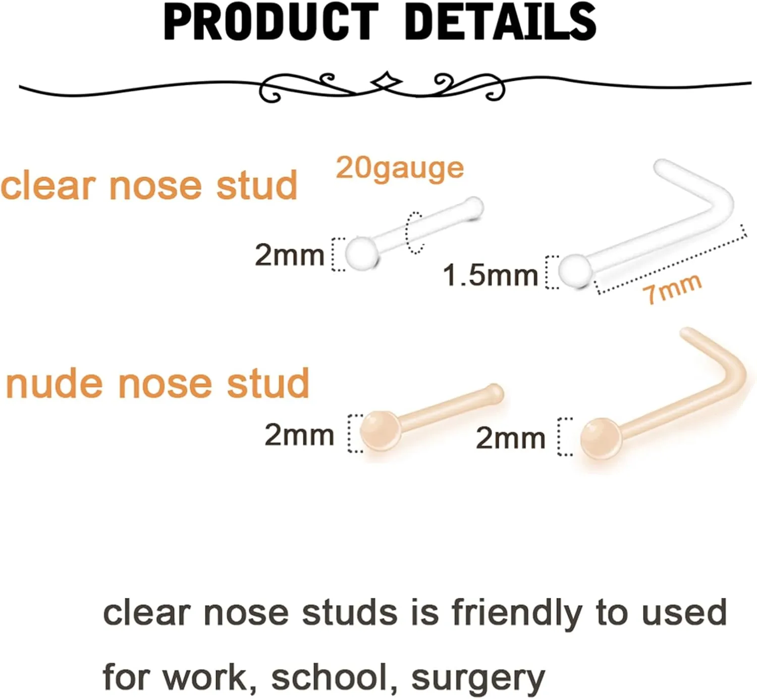 MODRSA Mix Set Clear Piercing Retainers Septum Retainer Nose Studs Flexible Lip Ear Nose Tongue Rings Nipplering Cartilage Rook Daith Earrings Horseshoe Plastic Industrial Piercing Retainer for Work
