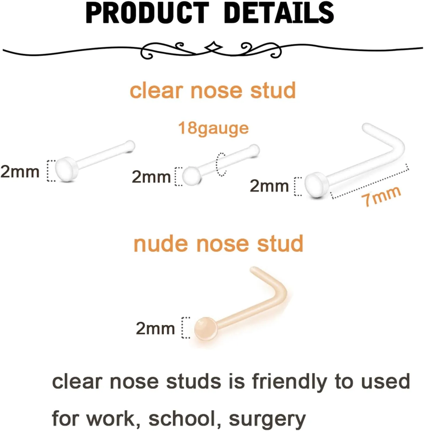 MODRSA Mix Set Clear Piercing Retainers Septum Retainer Nose Studs Flexible Lip Ear Nose Tongue Rings Nipplering Cartilage Rook Daith Earrings Horseshoe Plastic Industrial Piercing Retainer for Work
