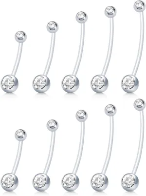 MODRSA Pregnancy Belly Button Rings Long Bar 38mm Sport Maternity Flexible Bioplast Clear Navel Belly Rings Piercing Retainer for Pregnant Women Mix Style