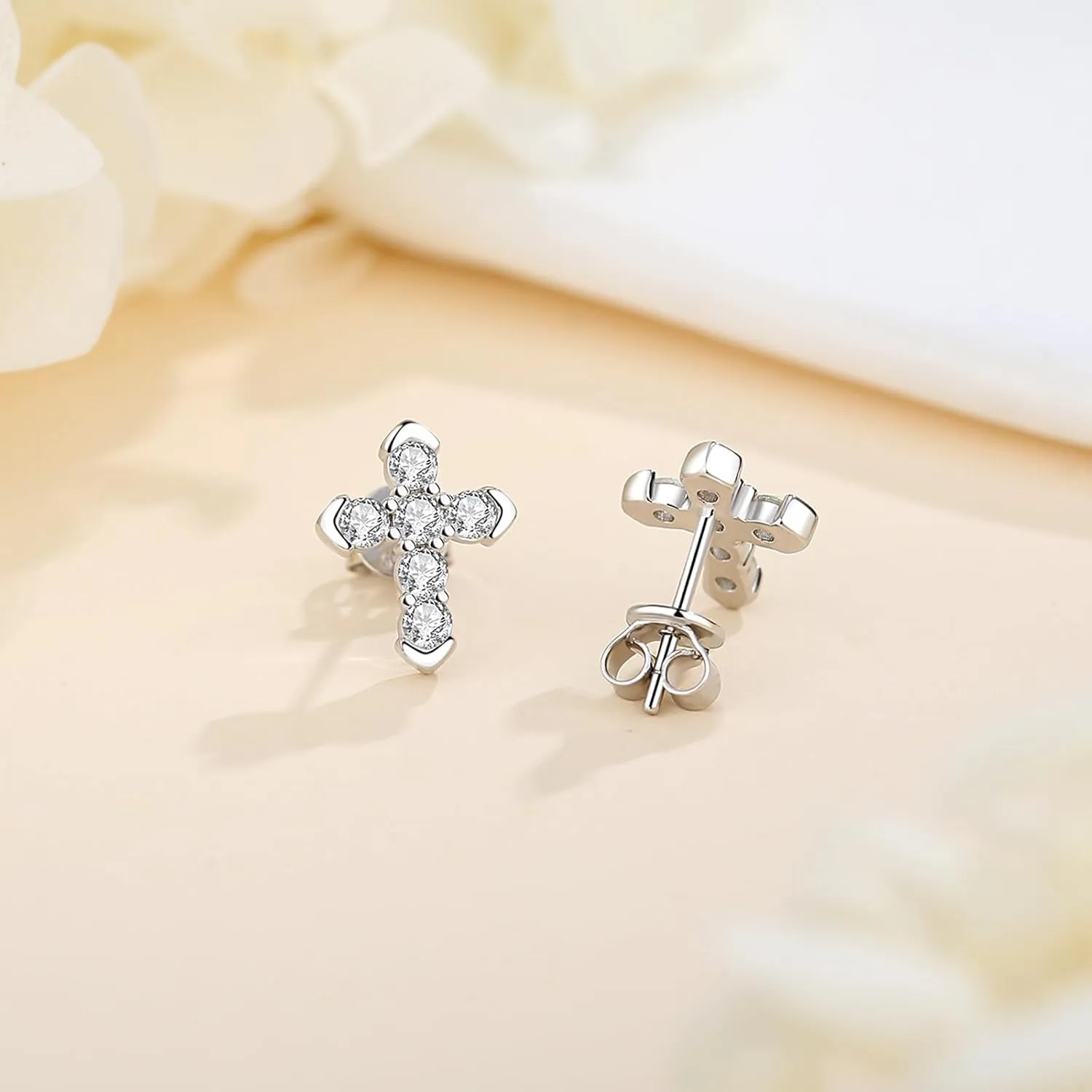 Moissanite Cross Earrings for Men, 925 Sterling Silver Moissanite Stud Earrings for Women Hypoallergenic Perfect Jewery Gifts for Birthday Christmas