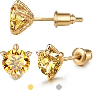 Moissanite Earrings Studs : 18K White Yellow Gold Plated 925 Sterling Silver Earrings Hypoallergenic Dragon Claw Stud for Women Men Yellow D Color VVS1 Clarity 2CT