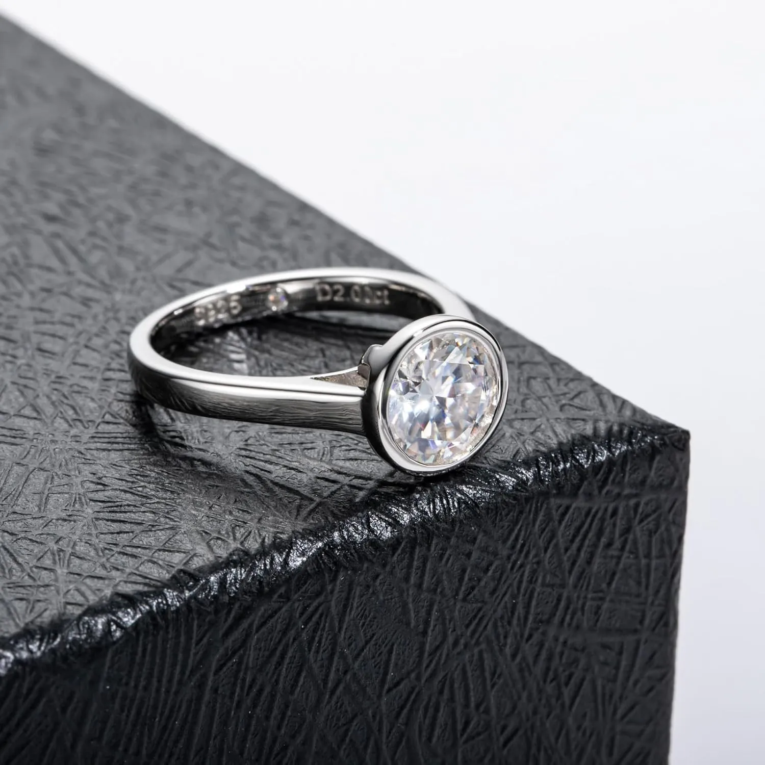 Moissanite Engagement Rings, 1/2/3 CT Bezel Setting Round Lab Created Diamond Solitaire Promise Rings in 14K White Gold Plated Sterling Silver, Anniversary Rings for Women