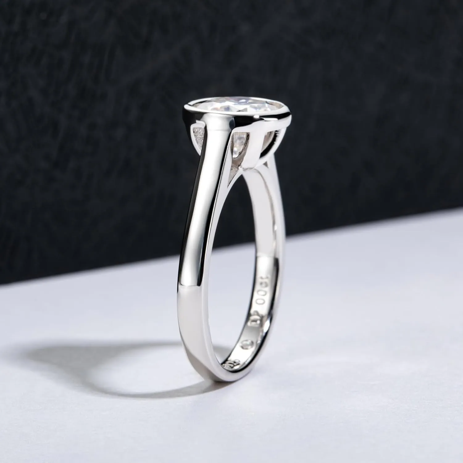 Moissanite Engagement Rings, 1/2/3 CT Bezel Setting Round Lab Created Diamond Solitaire Promise Rings in 14K White Gold Plated Sterling Silver, Anniversary Rings for Women