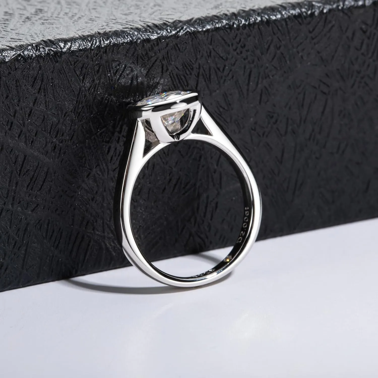 Moissanite Engagement Rings, 1/2/3 CT Bezel Setting Round Lab Created Diamond Solitaire Promise Rings in 14K White Gold Plated Sterling Silver, Anniversary Rings for Women