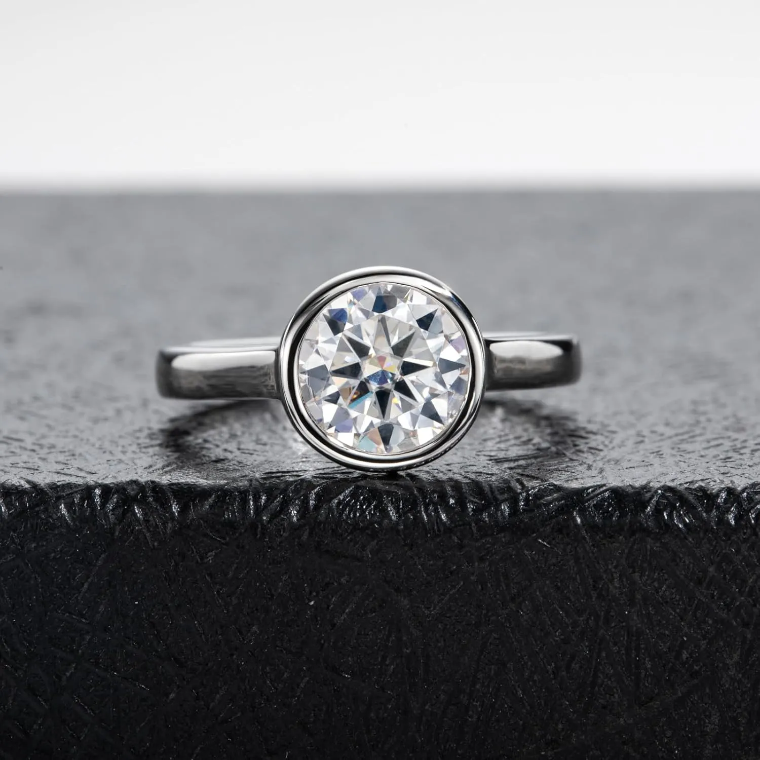 Moissanite Engagement Rings, 1/2/3 CT Bezel Setting Round Lab Created Diamond Solitaire Promise Rings in 14K White Gold Plated Sterling Silver, Anniversary Rings for Women