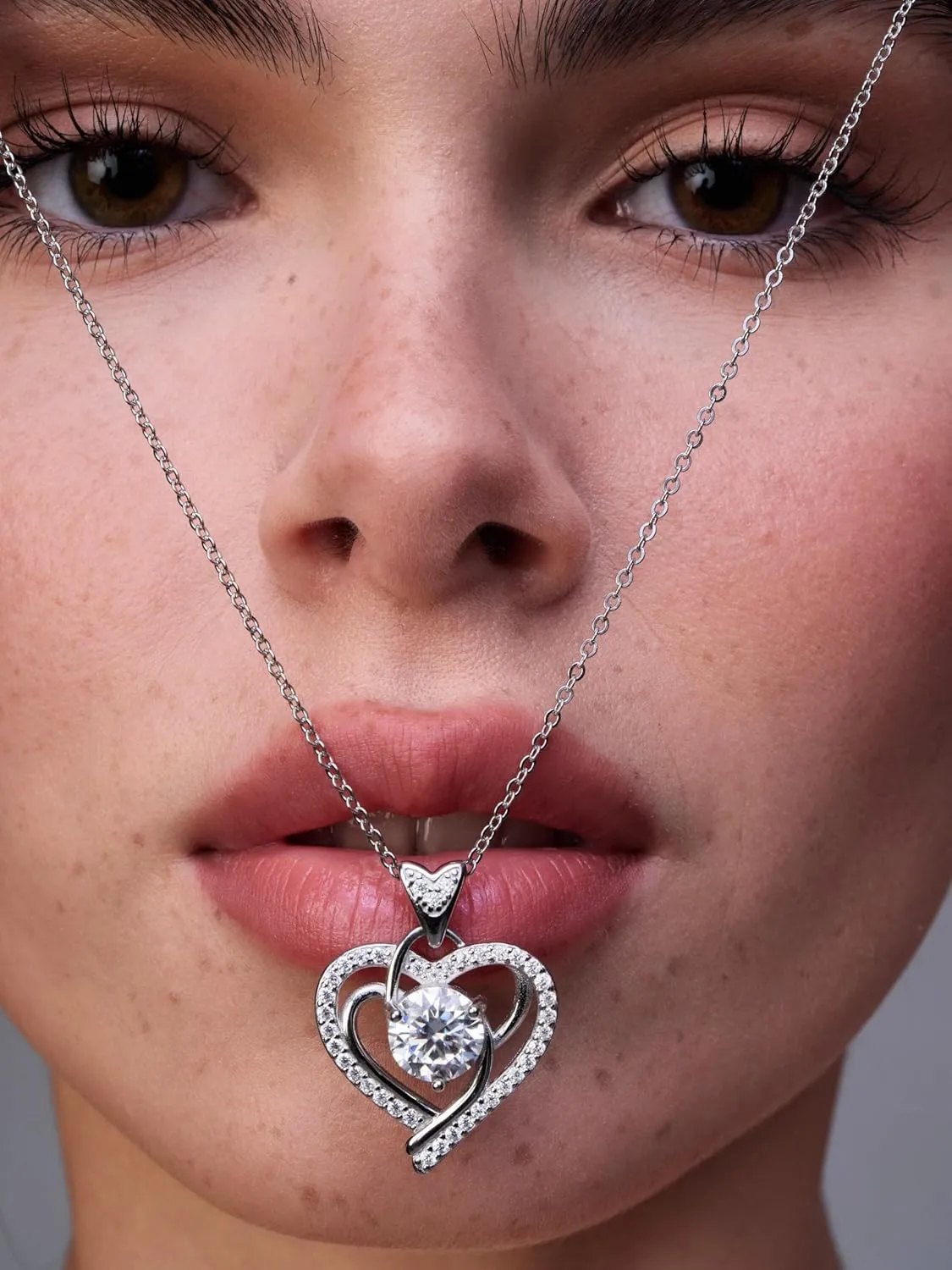 Moissanite Necklace for Women, Heart Talisman, 1-3 Carat Heart Pendant Sterling Silver Necklace, Anniversary Eternity Jewelry Gifts for Her & Birthday Gift for Wife, Women, Girlfriend, Mom