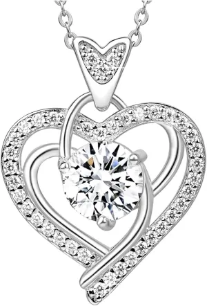 Moissanite Necklace for Women, Heart Talisman, 1-3 Carat Heart Pendant Sterling Silver Necklace, Anniversary Eternity Jewelry Gifts for Her & Birthday Gift for Wife, Women, Girlfriend, Mom
