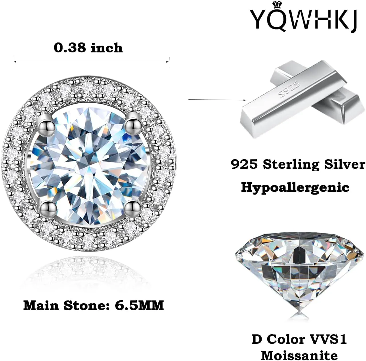 Moissanite Stud Earrings for Women, 925 Sterling Silver 1-2Carat Moissanite D Color Stud Earrings Perfect Jewelry Gifts
