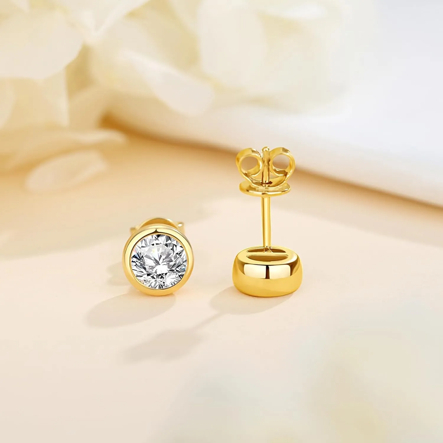 Moissanite Stud Earrings for Women,Sterling Silver Bezel Set 1-2 Carat Stud Earrigs Jewelry Gifts For Christmas Bithday
