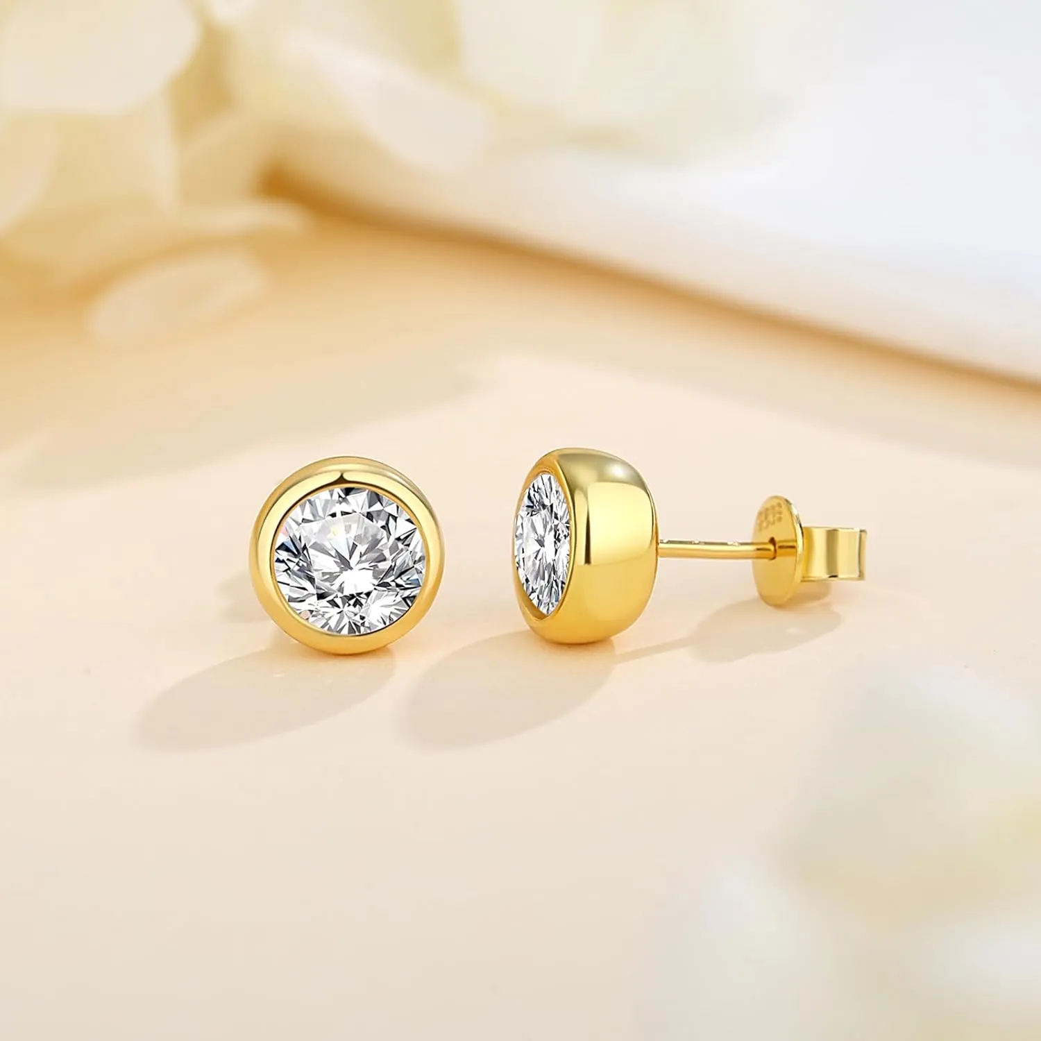 Moissanite Stud Earrings for Women,Sterling Silver Bezel Set 1-2 Carat Stud Earrigs Jewelry Gifts For Christmas Bithday