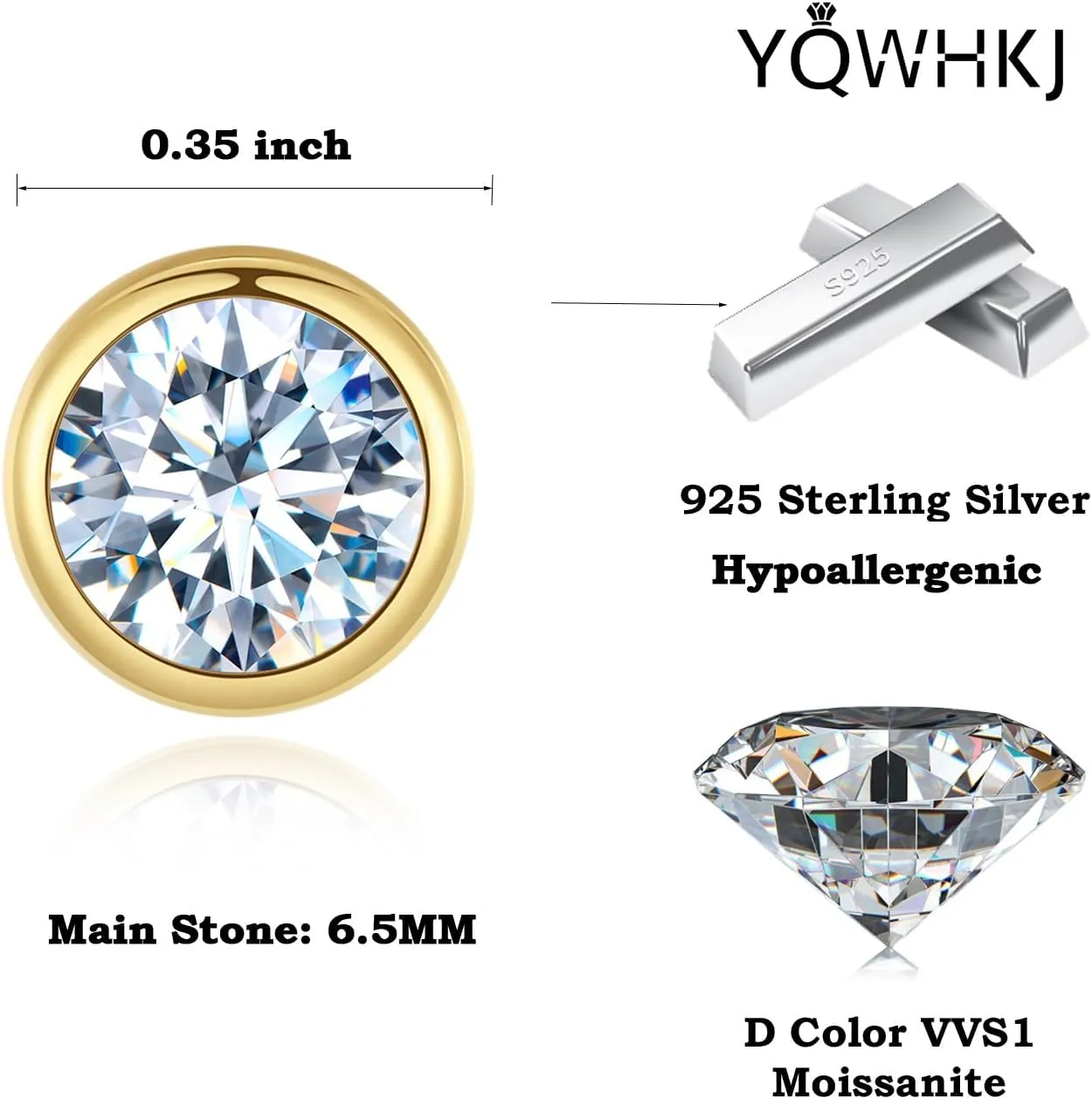 Moissanite Stud Earrings for Women,Sterling Silver Bezel Set 1-2 Carat Stud Earrigs Jewelry Gifts For Christmas Bithday