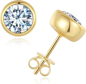 Moissanite Stud Earrings for Women,Sterling Silver Bezel Set 1-2 Carat Stud Earrigs Jewelry Gifts For Christmas Bithday
