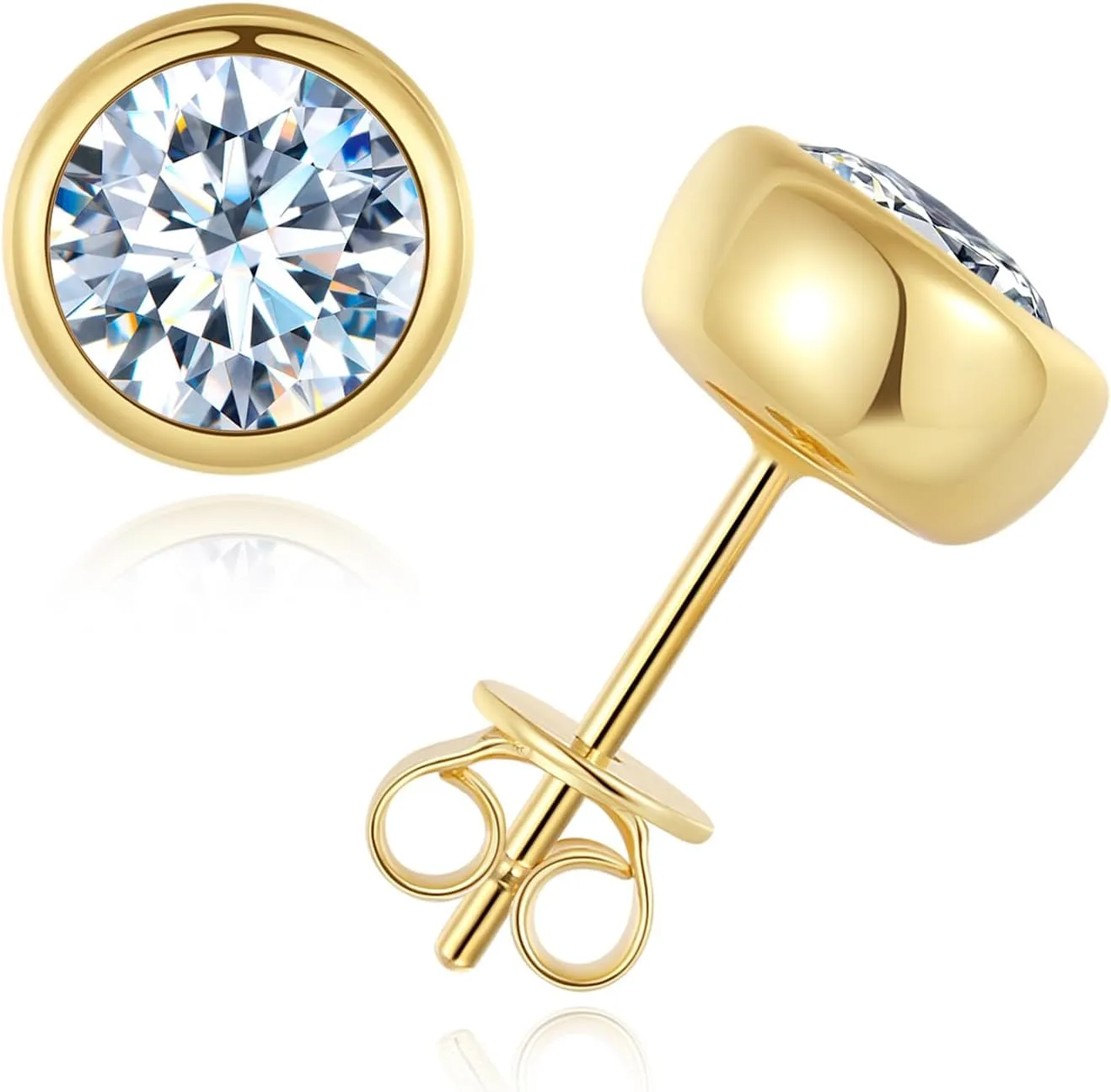 Moissanite Stud Earrings for Women,Sterling Silver Bezel Set 1-2 Carat Stud Earrigs Jewelry Gifts For Christmas Bithday
