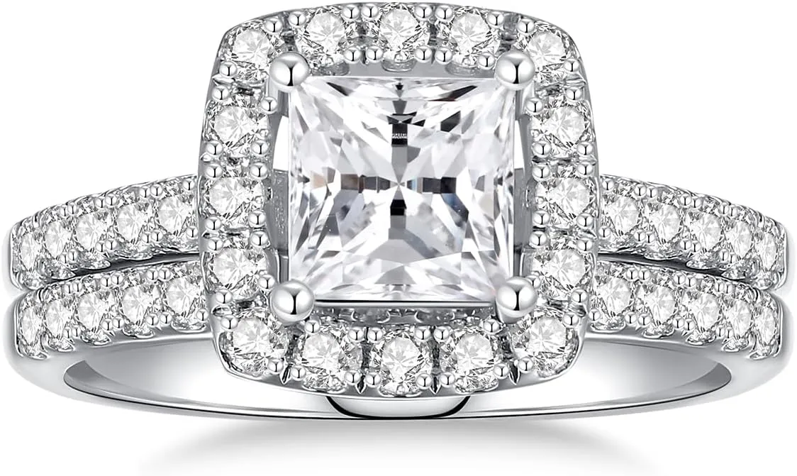 Moissanite Wedding Ring Set Moissanite Bridal Ring Sets for Women D Color VVS1 Princess Cut Engagement Rings S925 Sterling Silver Promise Rings for Women Wife