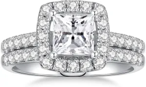 Moissanite Wedding Ring Set Moissanite Bridal Ring Sets for Women D Color VVS1 Princess Cut Engagement Rings S925 Sterling Silver Promise Rings for Women Wife