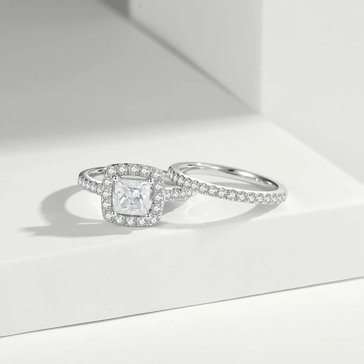 Moissanite Wedding Ring Set Moissanite Bridal Ring Sets for Women D Color VVS1 Princess Cut Engagement Rings S925 Sterling Silver Promise Rings for Women Wife