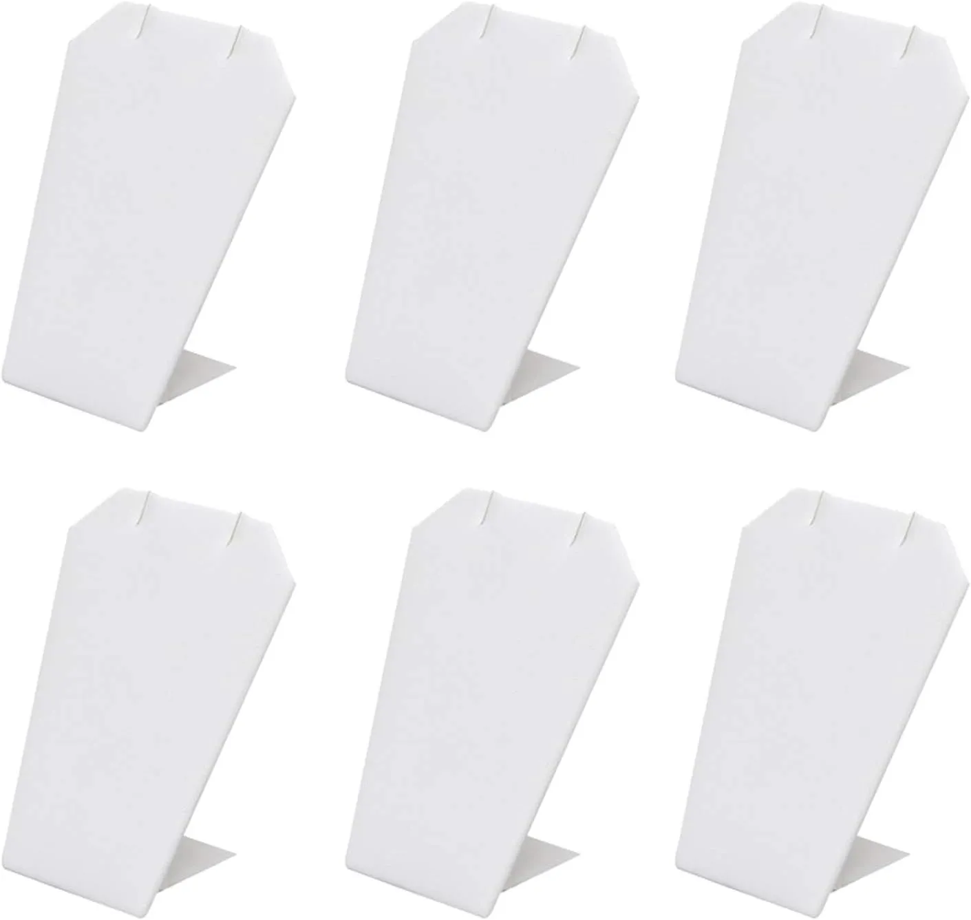 MOOCA 6 Pcs Set Mini White Faux Leather Earring Stand Necklace Chain and Pendant Display Stand, Mini Jewelry Display Holder Stand, Jewelry Showcase, 3 1/4 in Height