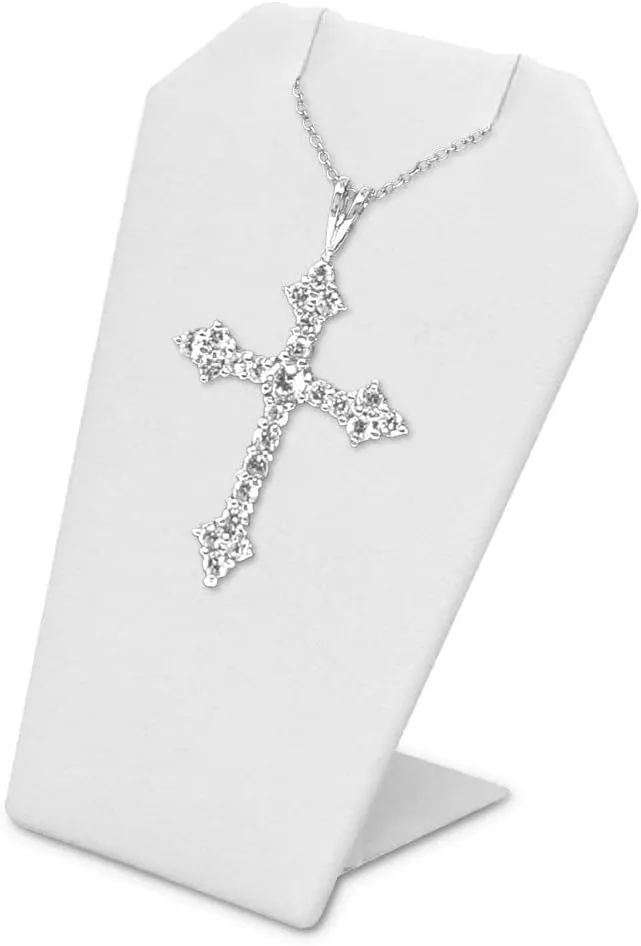 MOOCA 6 Pcs Set Mini White Faux Leather Earring Stand Necklace Chain and Pendant Display Stand, Mini Jewelry Display Holder Stand, Jewelry Showcase, 3 1/4 in Height