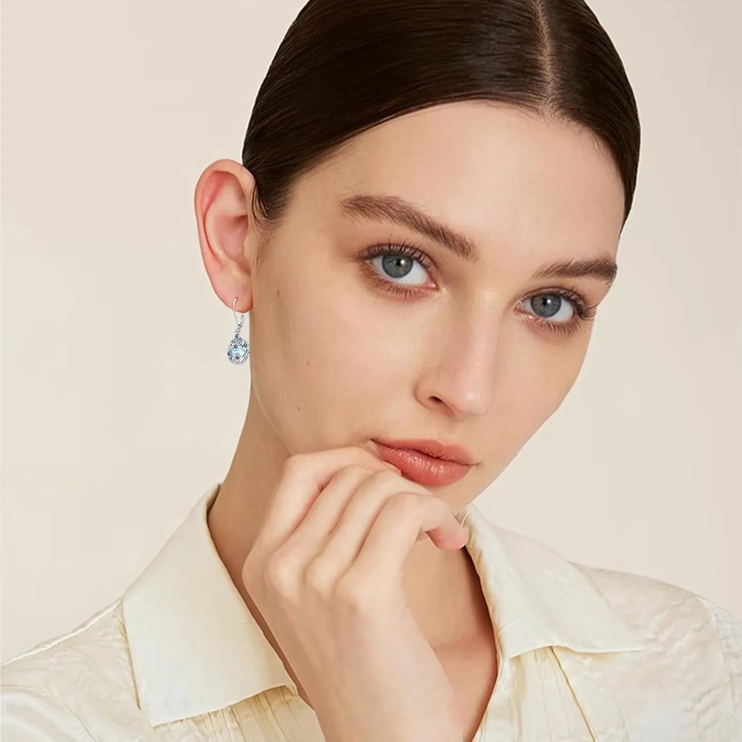Moonstone Earrings 925 Sterling Silver Flower Teardrop Leverback Dangle Earrings Jewelry Gifts for Women Girls