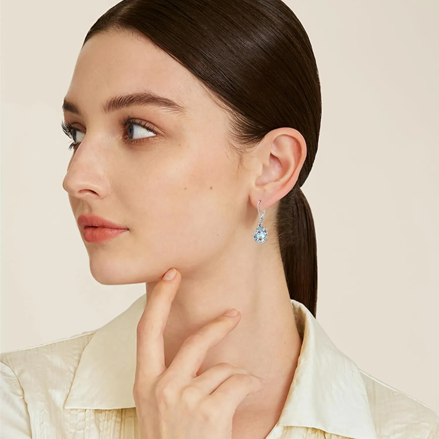 Moonstone Earrings 925 Sterling Silver Flower Teardrop Leverback Dangle Earrings Jewelry Gifts for Women Girls