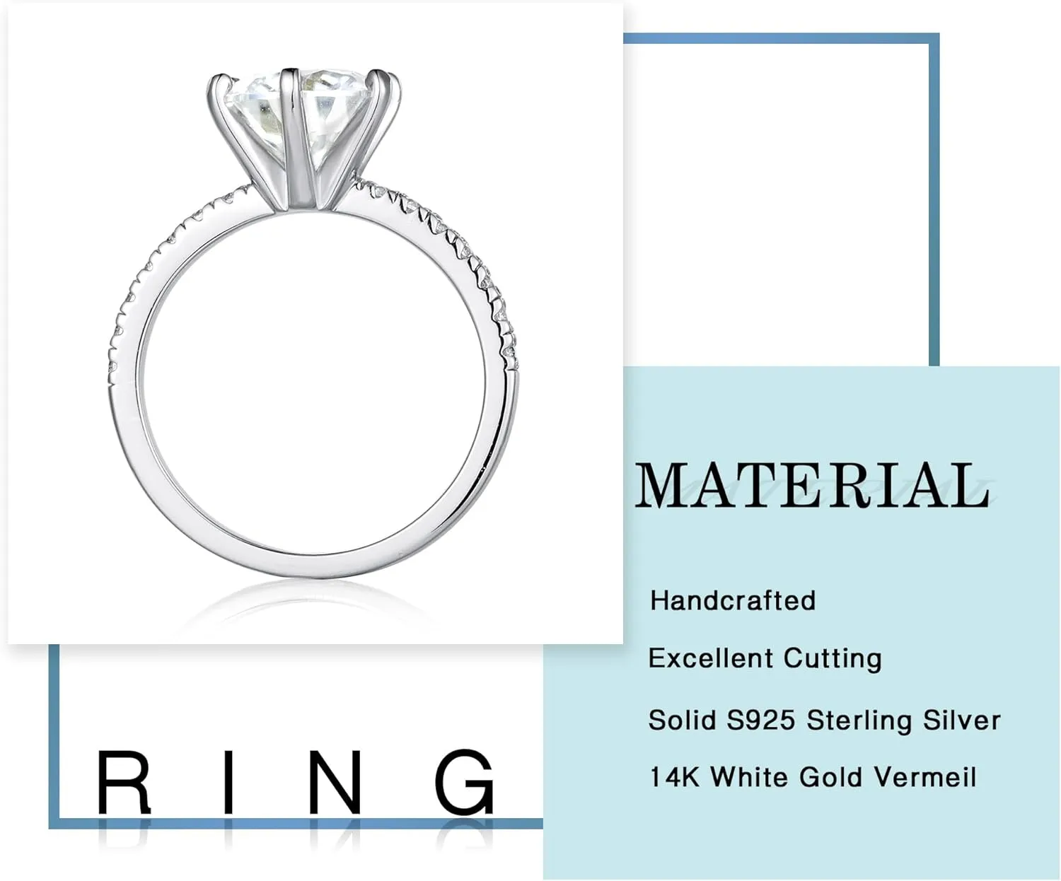 MOOSEA 3CT Moissanite Engagement Rings for Women, Brilliant D Color VVS1 Clarity Lab Created Rings S925 Sterling Silver 14K White Gold Vermeil 6 Claw Moissanite Rings for Women Jewelry Gifts