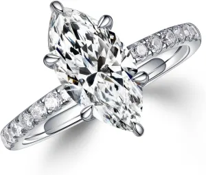 MOOSEA Marquise Moissanite Rings for Women, 1.5ct D Color VVS1 Clarity Lab Created Diamond Rings 14K White Gold Vermeil Anniversary Wedding Ring Moissanite Engagement Rings for Women Mom Wife Gifts
