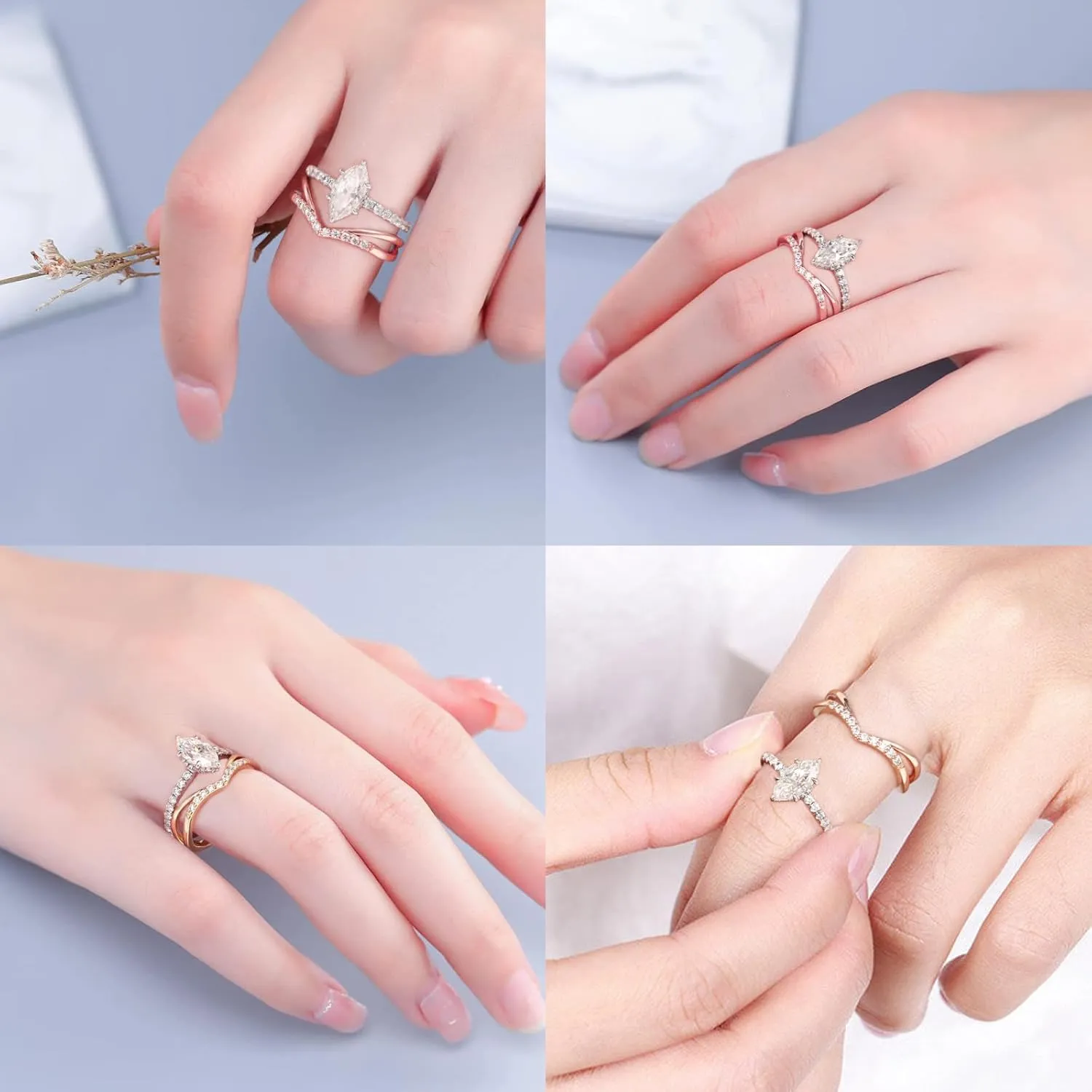 MOOSEA Marquise Moissanite Rings for Women, 1.5ct D Color VVS1 Clarity Lab Created Diamond Rings 14K White Gold Vermeil Anniversary Wedding Ring Moissanite Engagement Rings for Women Mom Wife Gifts